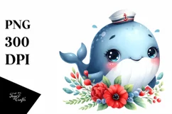 Colorful Baby Whale Sailor with Red Flowers | Sublimation | Product Image 3