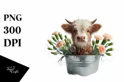 Highland Cow Carnation in Bucket | Sublimation Clipart Product Image 3
