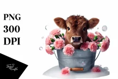 Highland Cow Carnation Bucket | Sublimation Clipart Product Image 1