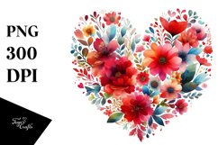 Red Floral Heart, Watercolor PNG Product Image 1