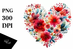 Red Floral Heart, Watercolor PNG Product Image 1