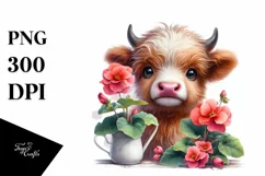 Smiling Highland Cow Begonia Vase | Sublimation Clipart Product Image 3