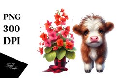 Cute Highland Cow with Begonia | Clipart Product Image 3
