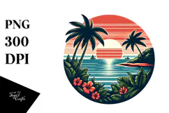 Tropical Island Sunset, Clipart PNG Product Image 1