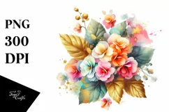 Abstract Bouquet with Begonia in Gold Foil Clipart Product Image 1