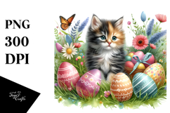 Baby Kitten in Grass with Easter Eggs PNG Product Image 1