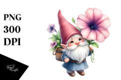 cute Gnome with Large Petunia, PNG Product Image 1