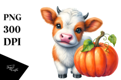 Cute Baby Cow with Pumpkin Clipart Product Image 1