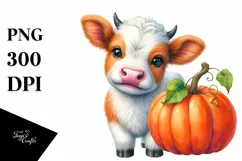 Cute Baby Cow with Pumpkin Clipart Product Image 3