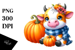 Cute Baby Cow with Pumpkin Clipart Product Image 1