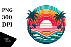 Retro Tropical Rainbow Sunset, PNG Product Image 1