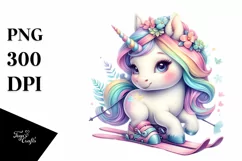 Baby Unicorn with Skis PNG Product Image 3