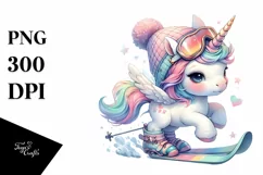 Baby Unicorn with Skis PNG Product Image 3
