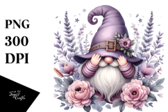 Cute GNOME with Lavender Frame PNG Product Image 1