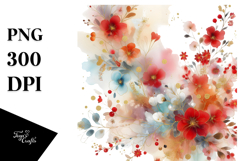 Abstract Vibrant Watercolor with Red Flowers PNG Product Image 1