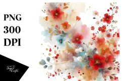 Abstract Vibrant Watercolor with Red Flowers PNG Product Image 1