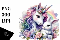 Baby Unicorn with Rabbit PNG Product Image 1