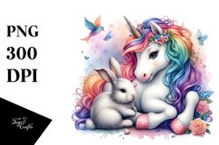 Baby Unicorn with Rabbit PNG Product Image 1