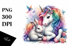 Baby Unicorn with Rabbit PNG Product Image 1