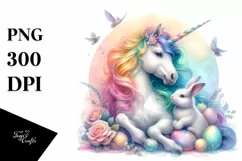 Colorful Baby Unicorn with Rabbit PNG Product Image 1