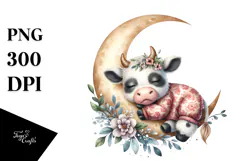 Baby Cow Boho Moon Floral Ornament Clipart Product Image 1