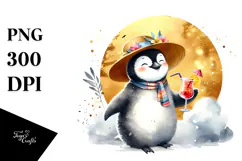 Cute Penguin Drinking Cocktail PNG Product Image 1