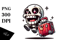 Cute Skull with Travel Suitcase Dancing, PNG Product Image 1