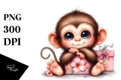 Funny Watercolor Baby Monkey Clipart Product Image 3