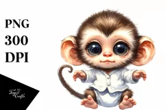 Funny Watercolor Baby Monkey Clipart Product Image 1