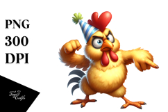 Silly Cartoon Chicken with Party Hat, Transparent PNG Product Image 1