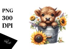 Centered Cute Baby Highland Cow with Sunflower PNG Product Image 3