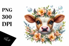 Cute Highland Cow with Floral Frame | Clipart Product Image 1