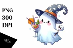 Cute Ghost Wearing Animal Print Holding Cocktail PNG Product Image 1