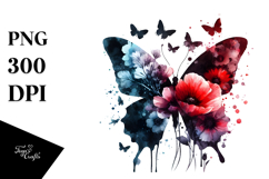 Colorful Flower Painting with Butterfly Silhouettes, PNG Product Image 1