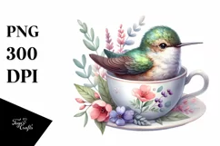 Baby Hummingbird Teacup Sublimation Clipart Product Image 1