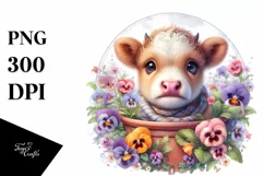 Cute Highland Cow with Floral Frame | Clipart Product Image 3