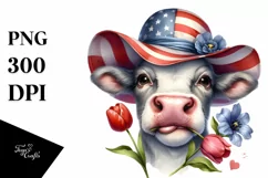 Cow Portrait Sun Hat USA Flag Colors Product Image 1