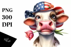 Cow Portrait Sun Hat USA Flag Colors Product Image 3