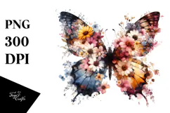Vintage Butterfly Flowers, Pastel PNG Product Image 1