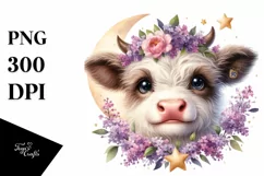 Smiling Highland Cow Floral Frame | Sublimation Clipart Product Image 1