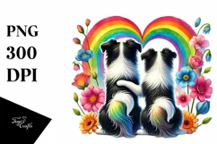 Cute Rainbow Flowers with Border Collie PNG Product Image 1