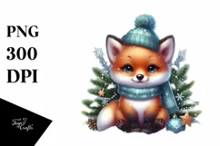 Cute Baby Fox with Christmass Tree PNG Product Image 1
