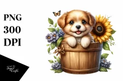 Centered Cute Baby Dog with Flowers PNG Product Image 3