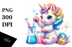 Colorful Baby Unicorn with Beaker and Test Tubes PNG Product Image 3