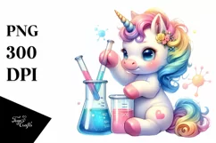 Colorful Baby Unicorn with Beaker and Test Tubes PNG Product Image 3
