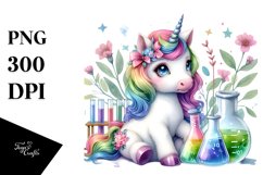 Colorful Baby Unicorn with Beaker and Test Tubes PNG Product Image 3