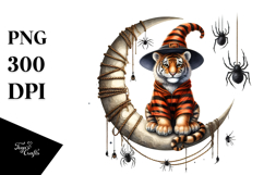 Wild Tiger on Half Moon with Spiders PNG Product Image 1