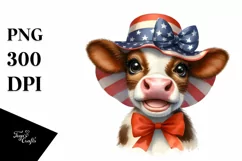 Cow Portrait Sun Hat USA Flag Colors Product Image 1