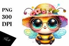 Adorable Baby Bee, Watercolor PNG Product Image 1