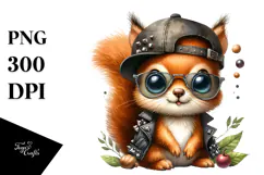 Punk Baby Squirrel with Hat and Sunglasses PNG Product Image 1
